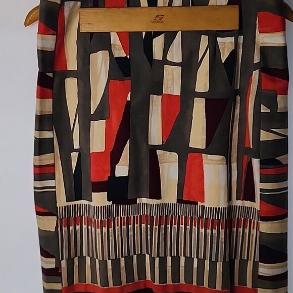 NIC & ZOE Size 6 Abstract Plum Olive Wood & Coral Cotton Skirt - Picture 2 of 7